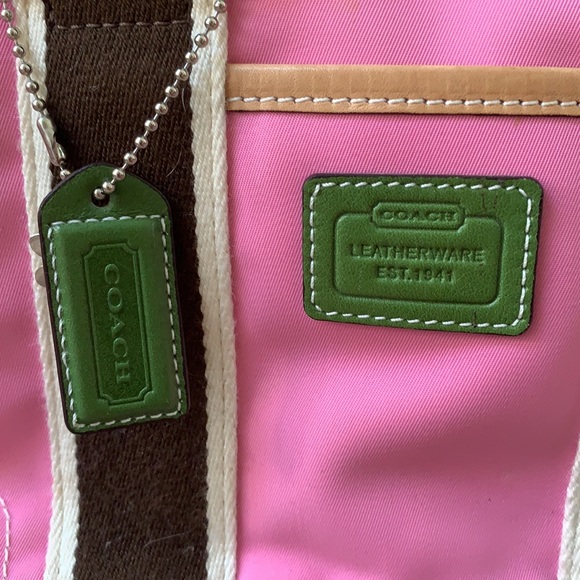 Coach Pink Brown Mini Hamptons Nylon Tote Bag - Picture 5 of 11